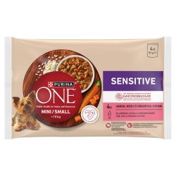 Purina ONE MINI Sensitive/Delicate nedves kutyaeledel lazaccal 4 x  85 g