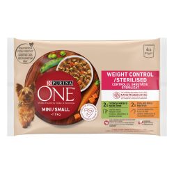 Purina ONE MINI Weight Control/Steril nedves kutyaeledel pulykával és csirkével 4 x  85 g