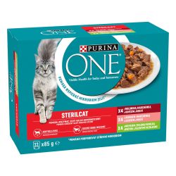 Purina ONE Sterilcat marhával, lazaccal, pulykával és zöldségekkel nedves macskaeledel 12 x  85 g