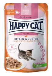 Happy Cat pouch szósz kitten-junior kacsa macskák részére  85 g