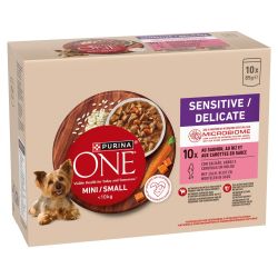 Purina ONE MINI Sensitive/Delicate nedves kutyaeledel lazaccal 10 x  85 g