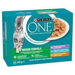 Purina ONE Indoor nedves macskaeledel válogatás - borjú, tonhal, csirke 12 x  85 g