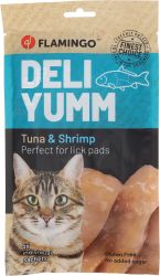 Flamingo Deli Yumm Snack - tonhalas-garnélás püré macskáknak 5 x  14 g