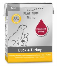Platinum Menu Duck+Turkey - nedvestáp felnőtt kutyák számára  375 g