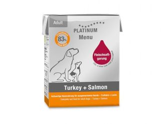 Platinum Menu Turkey+Salmon - nedvestáp felnőtt kutyák számára  185 g