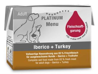 Platinum Menu Iberico+Turkey - nedvestáp felnőtt kutyák számára  90 g