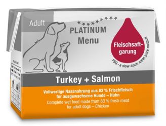 Platinum Menu Turkey+Salmon - nedvestáp felnőtt kutyák számára  90 g