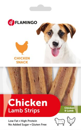 Flamingo Kutya Snack - Chicken Lamb Strips csirkés és bárányos csíkok  85 g