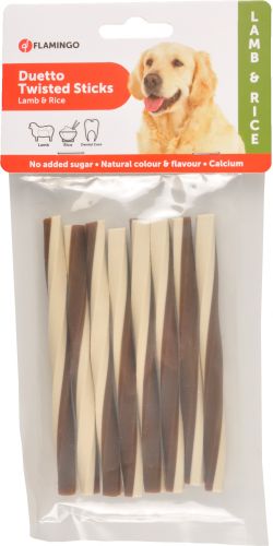 Flamingo Duetto Twisted Sticks - bárányos és rizses csavart rudak  85 g