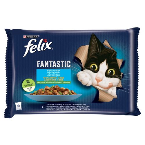Felix Fantastic Halas Válogatás aszpikban lazaccal és cukkinivel, pisztránggal és zöldbabbal 4 x  85 g