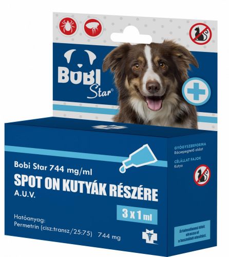 Bobi Star Spot On 744 mg/ml rácsepegtető oldat kutyák számára A.U.V.  3 db