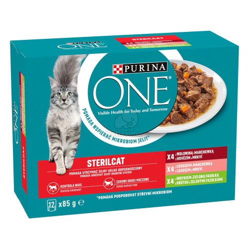 Purina ONE Sterilcat marhával, lazaccal, pulykával és zöldségekkel nedves macskaeledel 12 x  85 g