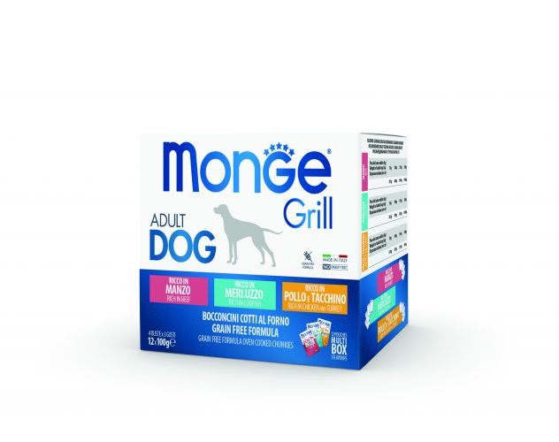 Monge Grill Dog Vegyes Falatok marha/tőkehal/csirke-pulyka - Adult 12x100 g 12 x  100 g
