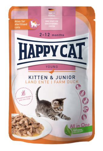 Happy Cat pouch szósz kitten-junior kacsa macskák részére 20 x  85 g