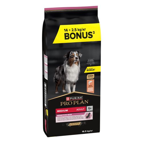 Pro Plan Adult Medium Sensitive Skin Optiderma - Salmon  14 kg + 2.5 kg