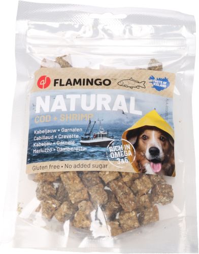 Flamingo Natural Snack Cod + Shrimp - jutalomfalat tőkehal + garnélarák  75 g