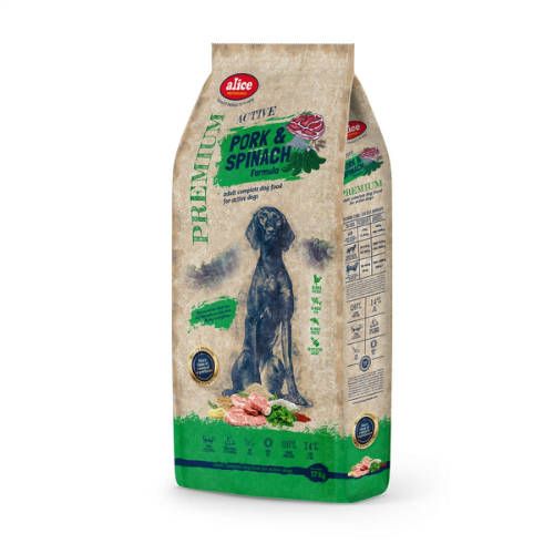 Alice Professional Active Pork&Spinach - szárazeledel kutyák számára 17 kg