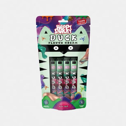 Happy Snacky Cat Flavor Cream Duck - krémes jutalomfalat macskák számára 4 x 10 g