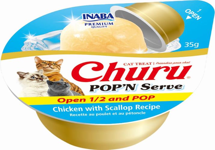 Inaba Cat Ciao Churu Pop'n Serve Chicken & Scallop - csirke-fésűkagyló 2 x 35 g