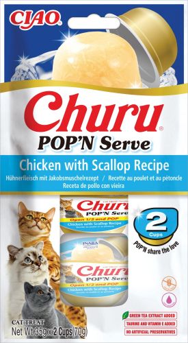 Inaba Cat Ciao Churu Pop'n Serve Chicken & Scallop - csirke-fésűkagyló 2 x 35 g