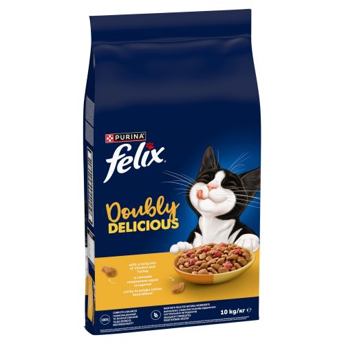Felix Doubly Delicious - szárazeledel csirke és pulyka keverékével, céklával macskák számára 10 kg