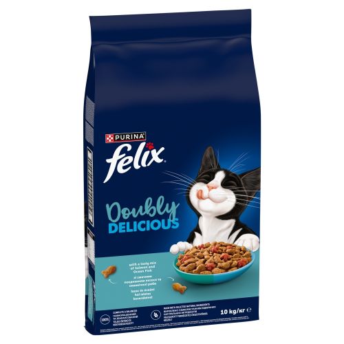 Felix Doubly Delicious - szárazeledel lazac és óceáni hal keverékével, céklával macskák számára 10 kg