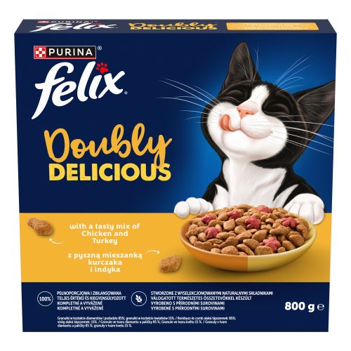 Felix Doubly Delicious - szárazeledel csirke és pulyka keverékével, céklával macskák számára 800 g
