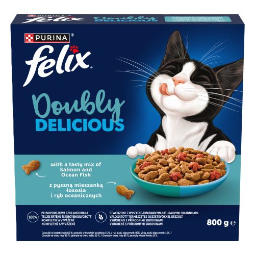 Felix Doubly Delicious - szárazeledel lazac és óceáni hal keverékével, céklával macskák számára 800 g