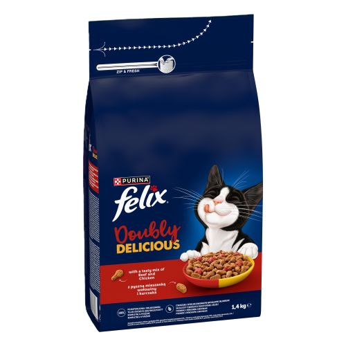 Felix Doubly Delicious - szárazeledel marha és csirke keverékével, céklával macskák számára 1.4 kg