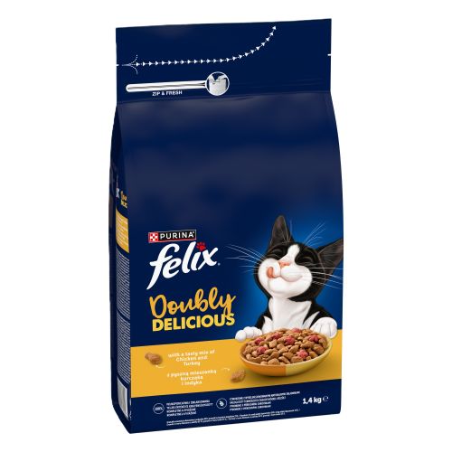 Felix Doubly Delicious - szárazeledel csirke és pulyka keverékével, céklával macskák számára 1.4 kg