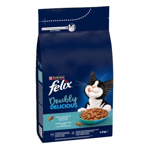 Felix Doubly Delicious - szárazeledel lazac és óceáni hal keverékével, céklával macskák számára 1.4 kg