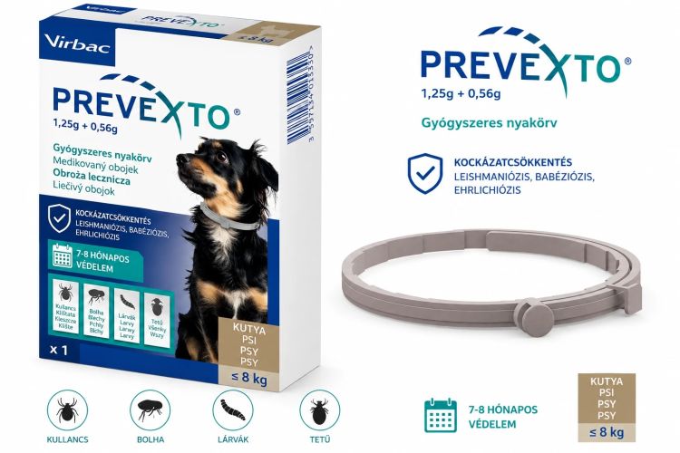 PreveXto 1,25 g + 0,56 g gyógyszeres nyakörv 8 kg alatti kutyáknak  1 db
