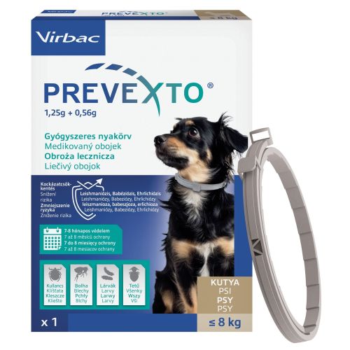 PreveXto 1,25 g + 0,56 g gyógyszeres nyakörv 8 kg alatti kutyáknak  1 db