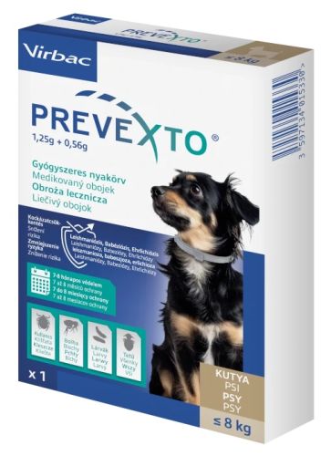 PreveXto 1,25 g + 0,56 g gyógyszeres nyakörv 8 kg alatti kutyáknak  1 db