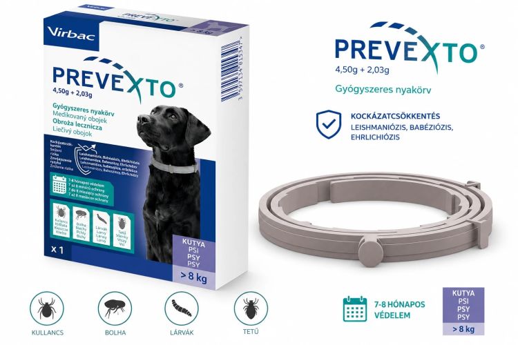 PreveXto 4,50 g + 2,03 g gyógyszeres nyakörv 8 kg feletti kutyáknak  1 db