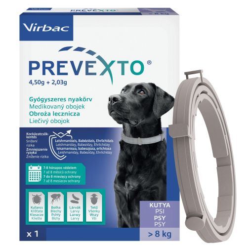 PreveXto 4,50 g + 2,03 g gyógyszeres nyakörv 8 kg feletti kutyáknak  1 db