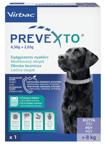 PreveXto 4,50 g + 2,03 g gyógyszeres nyakörv 8 kg feletti kutyáknak  1 db
